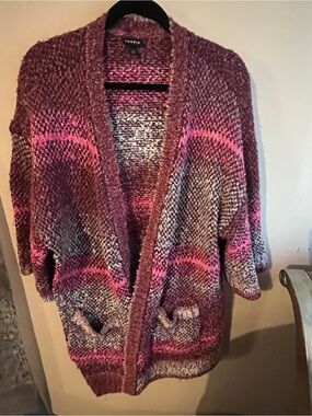 torrid Pink and Purple Multicolor Open-Front Knit Cardigan